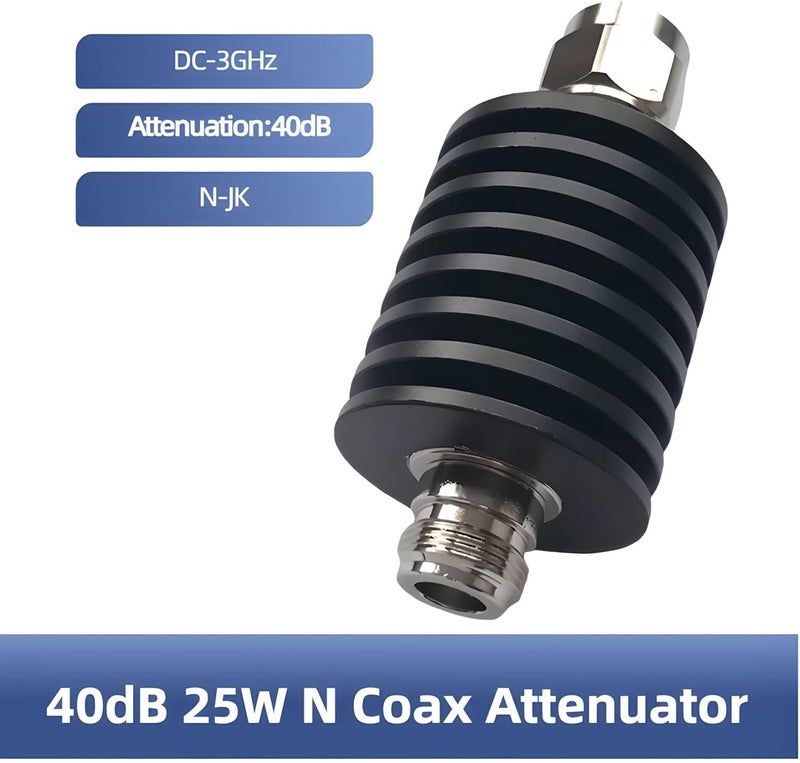 BECEN 25W 40DB Attenuator,N Type 25 Watt 50 Ohm Coax Attenuator DC to 3Ghz,Bi-Directional N Male to Female RF Fixed Attenuator for Antennas & Test Equipment(40DB) - Image 3